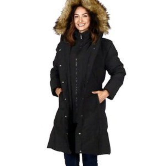 Long Hooded Down Coat W Flax Fur Trim 